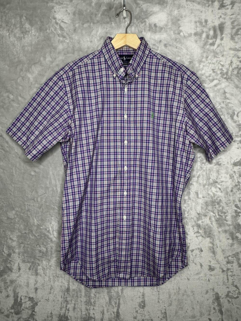 Ralph Lauren Shirt Mens Small Classic Fit Purple Plaid Short Sleeve Button Down